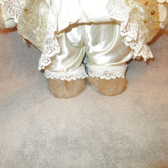 17" Christmas Star FAIRY BEAR Plush GOLD Wand DRESS Standing WOOD Decor VINTAGE - Picture 4 of 12